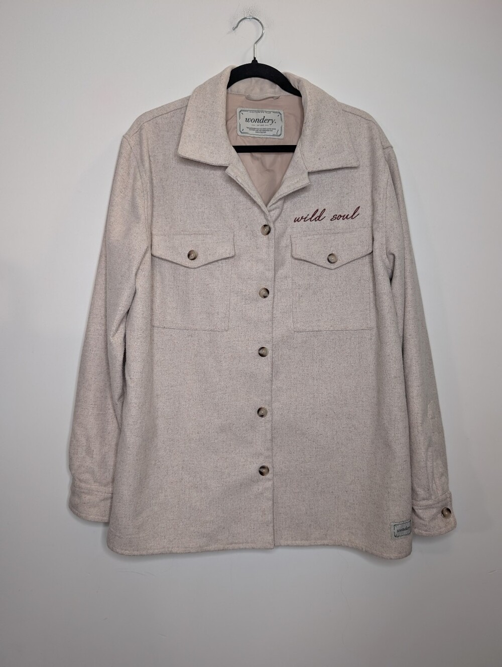Wondery Wild Soul Wool Blend Shacket Jacket Oatmeal Beige Size L - Picture 2 of 6